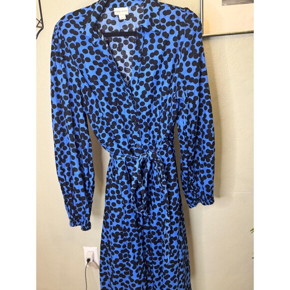 Ava & Viv Blue Polka Dot Balloon Sleeve Belted Shirtdress Size 1X - Picture 2 of 9